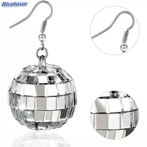 Bluelover 1 Đôi 70s Màu Bạc Sáng Bóng Disco Bóng Tòn Ten Bông Tai Nữ Thoáng Mát Thời Trang Trang Trang Sức Retro Tròn Thả Bông Tai Mới