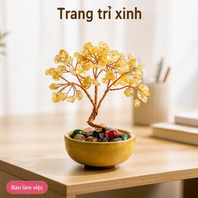 Cây Đá Thạch Anh Mini 18 Viên Trang Trí Bàn Làm Việc Kệ Sách Góc Trang Điểm Quà Tặng Nhỏ Cho Bạn Bè