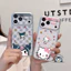 Ốp điện thoại bằng da PU hình mèo Kitty dễ thương cho Huawei Mate 80 Pro Max 70 Air 60 Por Plus 50 40 30 Pro Vỏ mềm màu bạc kẻ sọc chống rơi