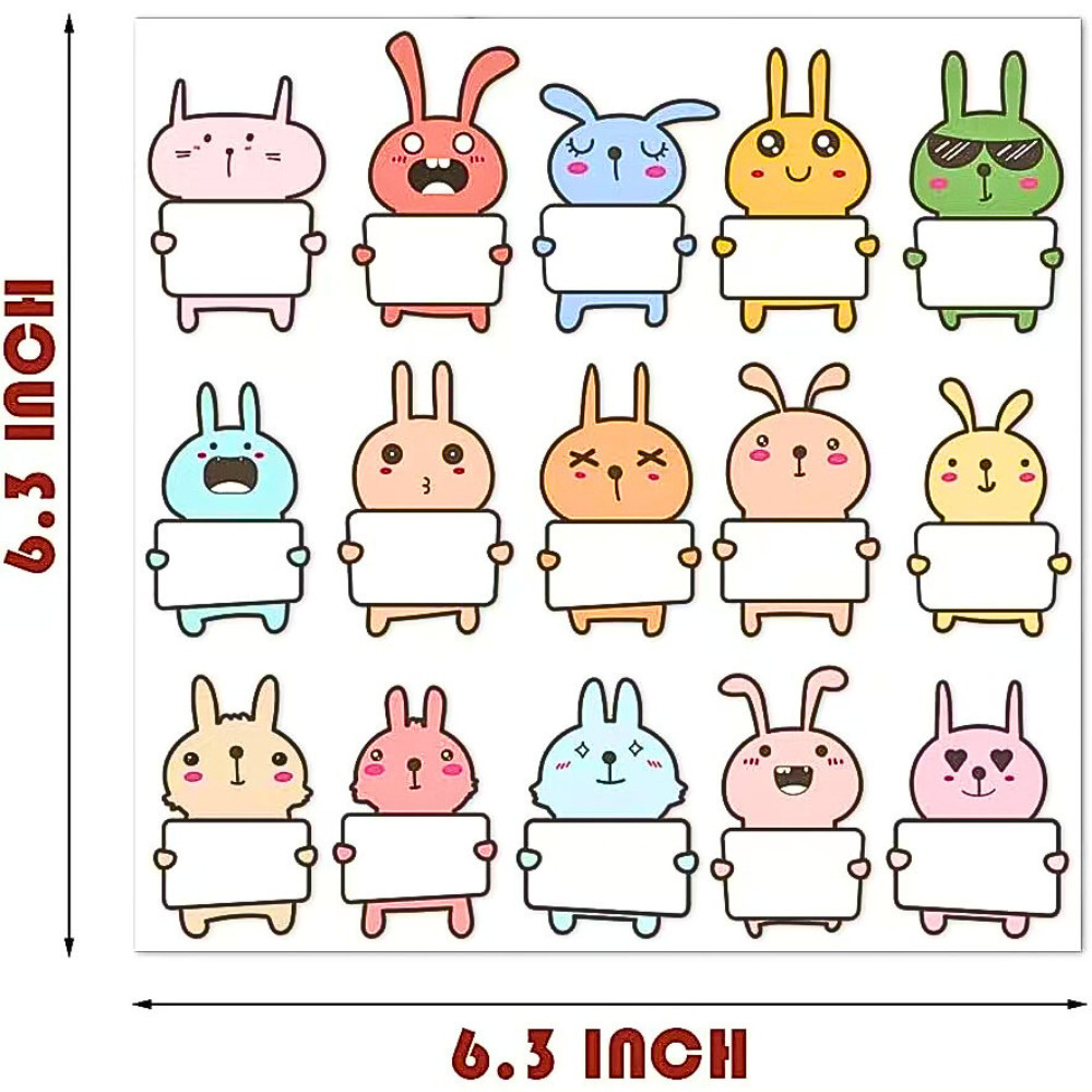 Sticker thỏ hoạt hình dễ thương TE76 tem dán nhiều màu có khung trắng ghi tên cho bé đi học
