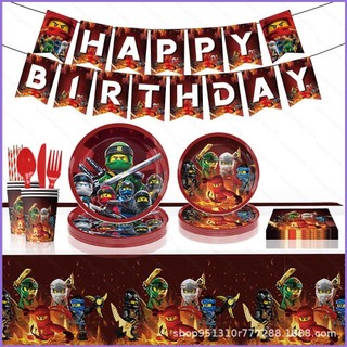 G13 LEGO Ninjago Trang Trí Tiệc Khăn Trải Bàn Sinh Nhật Cờ Biểu Ngữ Bộ Đồ Ăn Dùng Một Lần Dĩa Đĩa G13