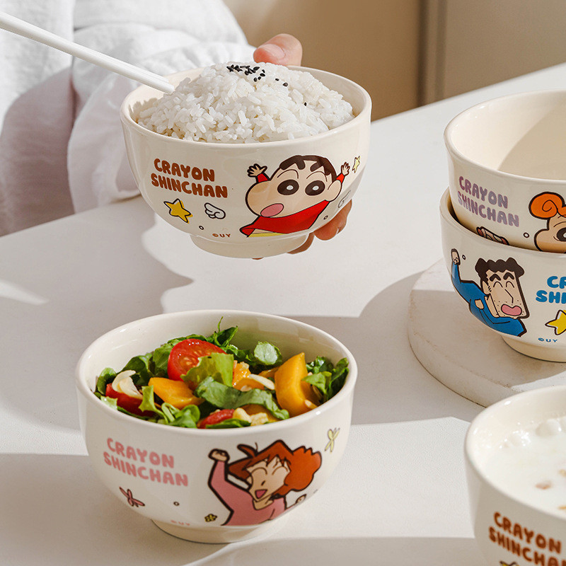Bộ Đồ Ăn Sứ Shin Siêu Dễ Thương - Bát Cơm, Đĩa Ăn, Thìa, Bát Súp, Phù Hợp Trẻ Em Và Gia Đình"