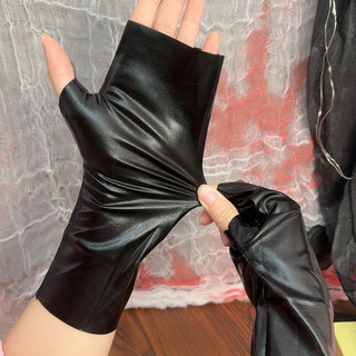 Găng tay không ngón Shine giả da PU, chống thấm nước, phù hợp cosplay Halloween và dùng khi chạy xe máy