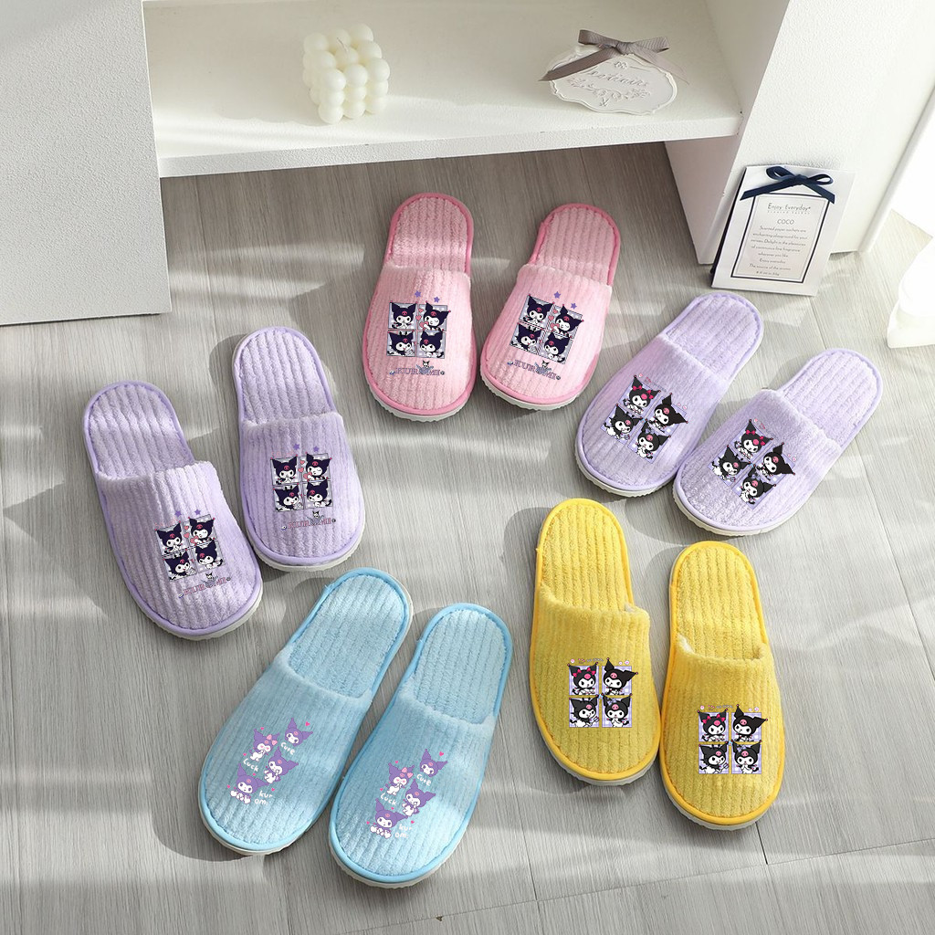 Dễ Thương Sanrio Kuromi Chống Trơn Trượt Nhà Khách sạn B & B Dép Khách Mềm Mại Dùng Một Lần Hoạt Hình Trong Nhà Giày