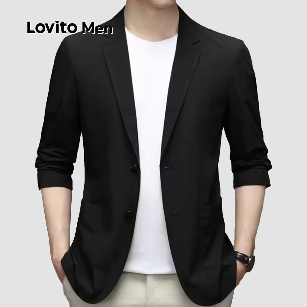 Lovito Men Áo khoác nút lịch lãm cho nam mùa nào cũng phù hợp màu đen LNE114097