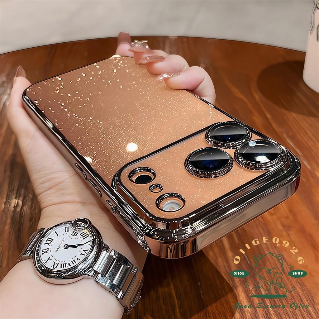 【 Ốp lưng iPhone17 】 Vỏ điện thoại lấp lánh mạ cam iphone 17 Pro Max 16 15 14 13 12 cho vỏ iPhone PC Vỏ cứng chống sốc