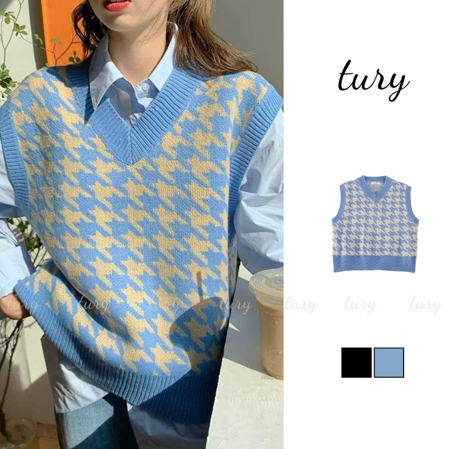 Áo Len Unisex Nam Nữ - Tury - Áo Gile Họa Tiết Caro Vintage Áo Len Dáng Xuông Cá Tính Thời Trang Thu Đông - TA001