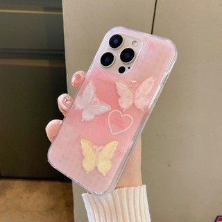 Ốp điện thoại Ins Gradient Bling + Bướm 3D + Dây buộc cho IPhone 11 16 15 14 13 12 Pro Xs Max XR X 7 8 Plus Vỏ viền lấp lánh Vỏ siêu mỏng Vỏ bảo vệ TPU mềm