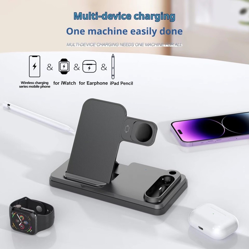 Sạc Không Dây 15W 4 Trong 1 Đế Sạc Nhanh Cho IPhone Samsung Watch 9 8 7 Series
