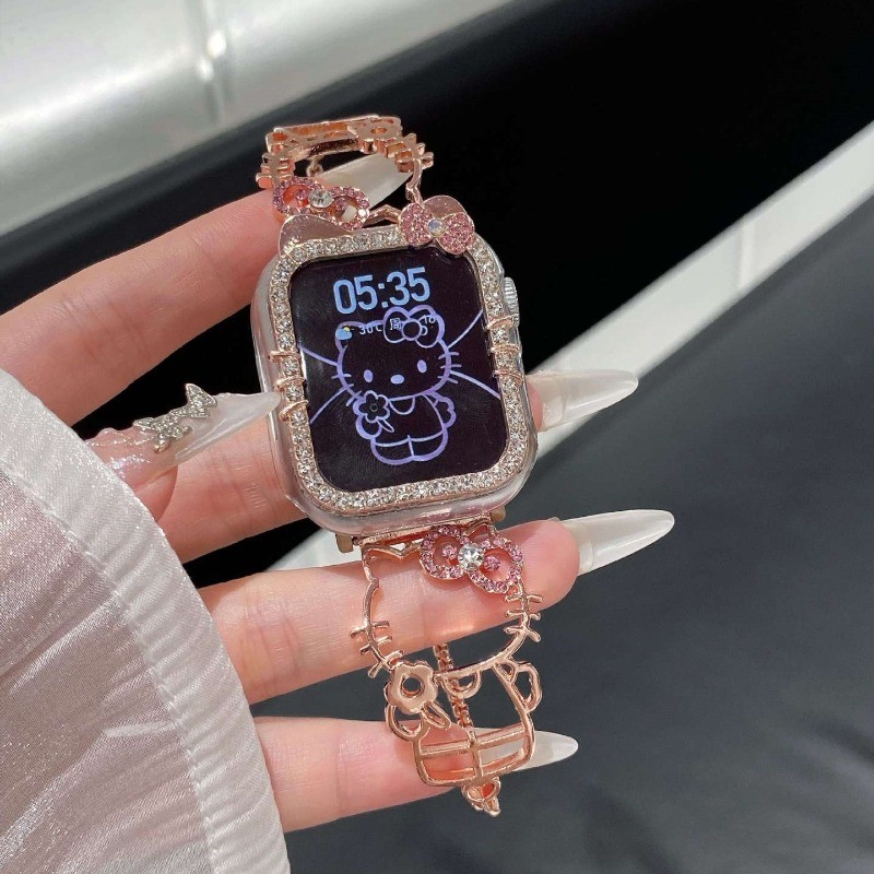 Y2K Hello Kitty Watch Case cho Apple Watch Band 40mm 41mm 44mm 45mm Bling Diamond Vỏ Anime dễ thương cho iWatch Series S11 / S10 42mm 46mm 9 8 7 6 5 4