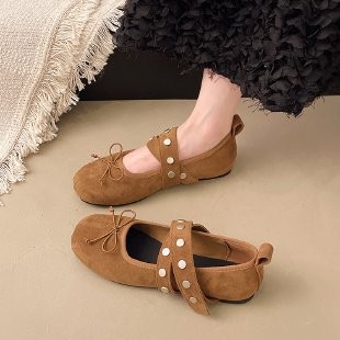 Giày đế bằng mũi tròn có cảm giác cao cấp, giày ba lê thanh lịch dành cho nữ