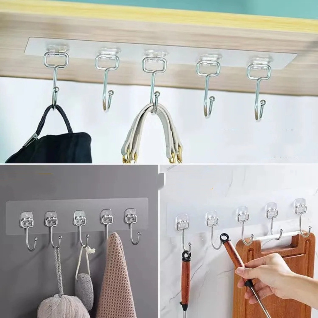 Móc thép không gỉ dính chắc chắn cho nhà bếp, Móc treo tường sáu tầng, không cần khoan