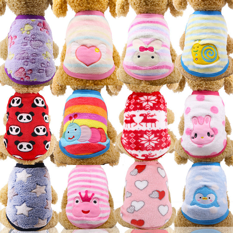 【Ready Stock】 Cartoon Puppy Flannel Warm Cat Cup Puppy Small Milk Blocks Dog Cat Teddy Clothes Dog Vest Pet Supplies 8z23