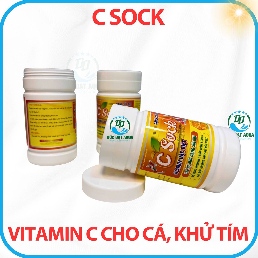 VITAMIN C SOCK,(biotik) cho cá cảnh, hồ koi giảm stress,phát triển nhanh khử tím dạng sủi, hộp 500g 2