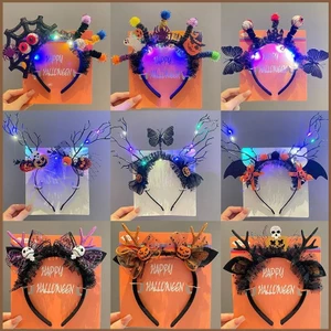 Sản phẩm Halloween: Bí Ngô và Nơ Tóc Phát Sáng Hình Nhện - Phụ Kiện Tóc Cho Các Sự Kiện Lễ Hội