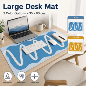 Thảm lót bàn sóng Hàn Quốc 35x80cm chống nước dễ lau da PVC lót chuột lớn cho bàn học văn phòng ký túc xanh vàng mood