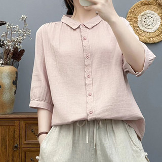 Áo sơ mi nữ 100% cotton cao cấp, mỏng nhẹ, ren hè, phong cách đa năng, dáng rộng 5/4