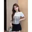 Áo thun ngắn tay cổ tròn thắt nơ dành cho nữ Thiết kế mùa hè Khâu màu tương phản Slim-F