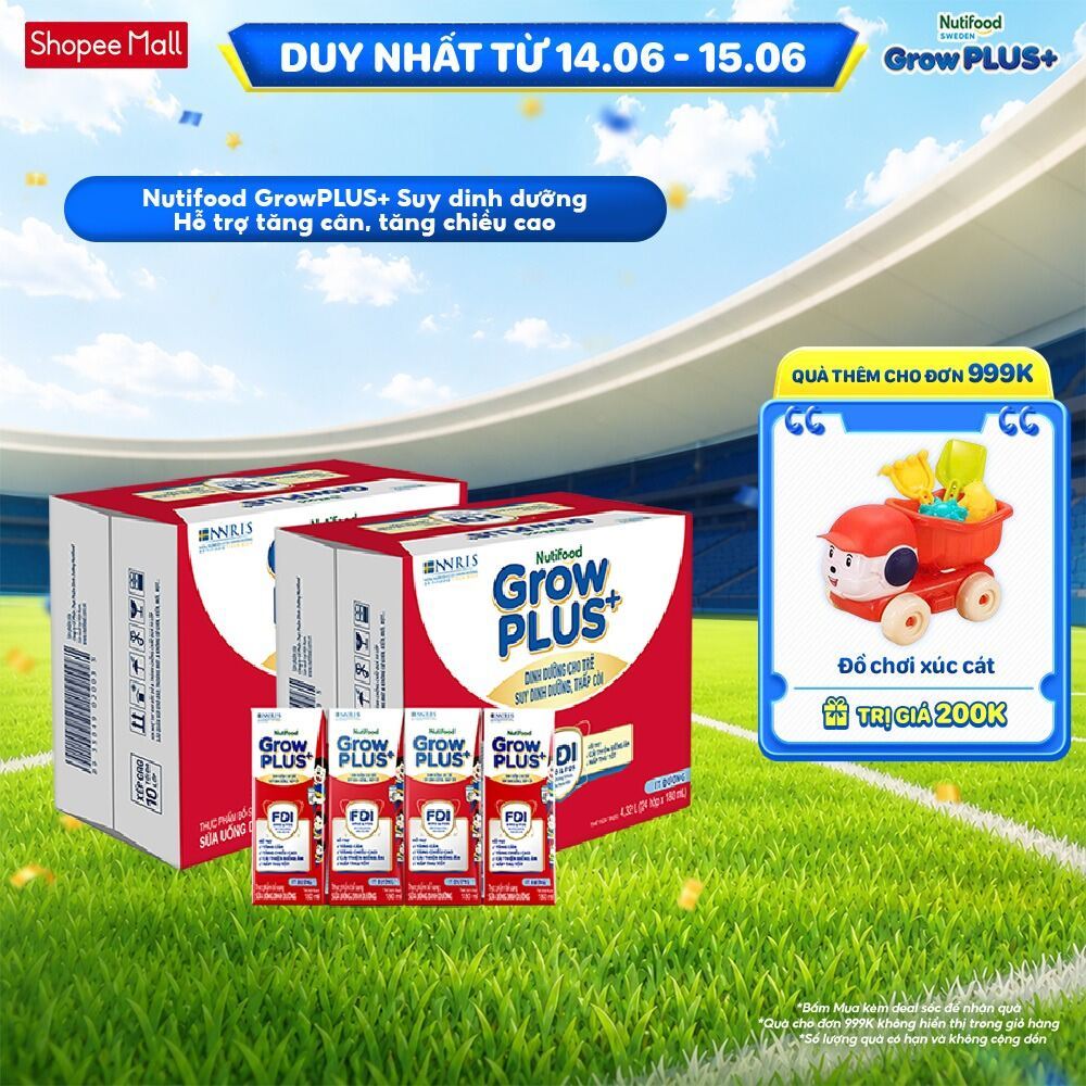 Thùng SBPS Nutifood GrowPLUS+ ít đường Suy Dinh Dưỡng - Tăng Cân, Tăng Chiều Cao (48 Hộp x 180ml) (Bao bì tùy lô hàng)