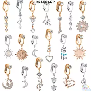 BRBRAA Giả Bụng Nhẫn Kẹp Trên Umbilical Giả Xuyên Rốn Nhẫn Bông Tai Kẹp Rốn Kẹp Trên