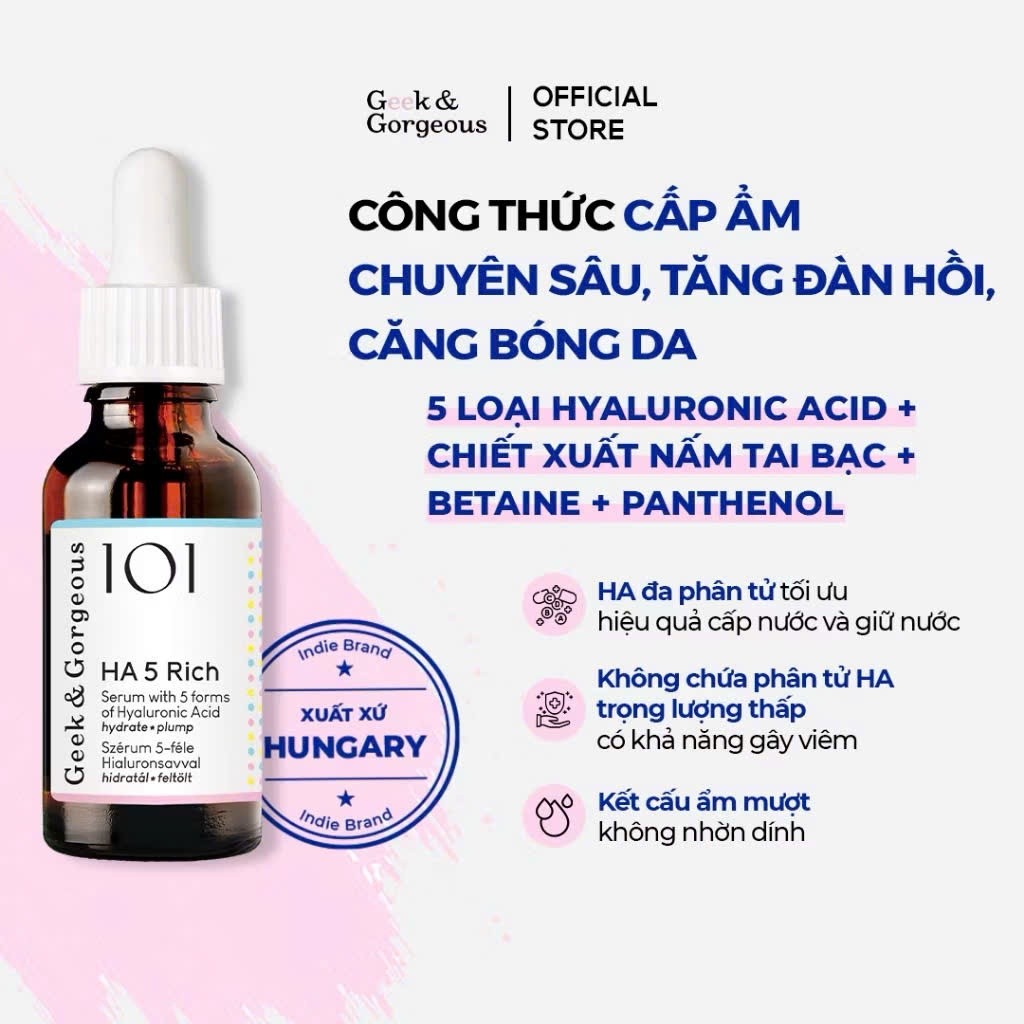 [HÀNG CÔNG TY] Serum HA 5 Geek & Gorgeous HA5 Light và HA5 Rich 30ml | Cấp Ẩm Phục Hồi Da