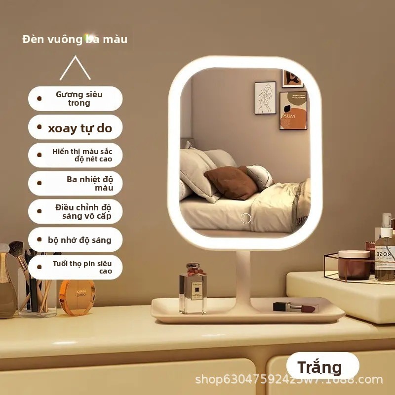 Gương trang điểm để bàn có đèn LED - Gương Mini nhỏ gọn phong cách Hàn Quốc cho phòng ngủ học sinh