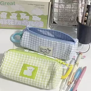 Túi đựng bút GREAT, Bút chì lưới xanh / xanh Nylon, Hộp đựng văn phòng phẩm nhỏ tươi mát sức chứa lớn Đồ dùng văn phòng
