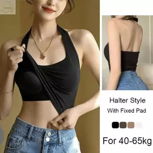 AWNGD Crop Halter Tank Top, Thiết kế lưng gợi cảm Áo ngực dây cổ áo đệm, Áo ngực tích hợp dài crop gợi cảm Làm đẹp lưng bên trong mặc cho nữ
