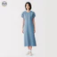 Phong cách Nhật Bản Muji Style / Váy ngắn tay xếp ly bằng vải lanh mùa hè bằng vải lanh Cotton / Váy thẳng dáng rộng thon gọn hơn / Váy thoải mái thoáng khí