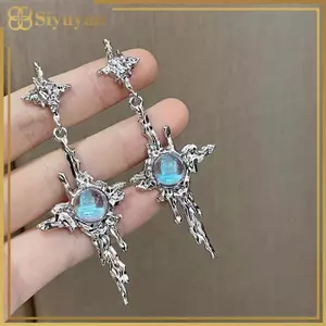 Siyuyan 1 Cặp Xu Hướng Thời Trang Chữ Thập Kim Cương Giả Tòn Ten Bông Tai Nữ Bé Gái Không Đều Chữ Thập Giọt Bông Tai Phụ Kiện Trang Sức Quà Tặng VN