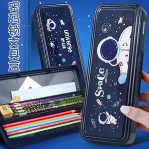 Hộp đựng văn phòng phẩm khóa mã phi hành gia Hộp văn phòng phẩm hai lớp dành cho học sinh tiểu học Hộp đựng bút chì cho bé trai Hộp đựng bút chì thứ ba 260616