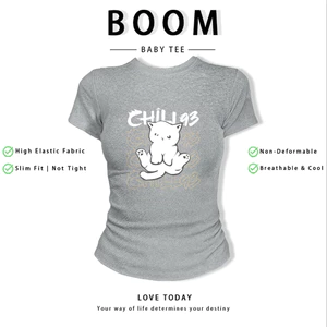 BOOM Áo Baby Tee Nữ Cotton Ôm Body-Áo Thun Ngắn Tay Y2K In Hình PhongCách Mùa Hè, Cổ Tròn Hàng Đầucách hàn quốc phong290