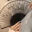 Phong Cách Trung Quốc Gấp Quạt Nhỏ Mang Theo Phong Cách Cổ Đại Hanfu Trang Phục Cổ Vũ Mới Phong Cách Trung Hoa Bầu Trời Đen Quạt Tre Nữ