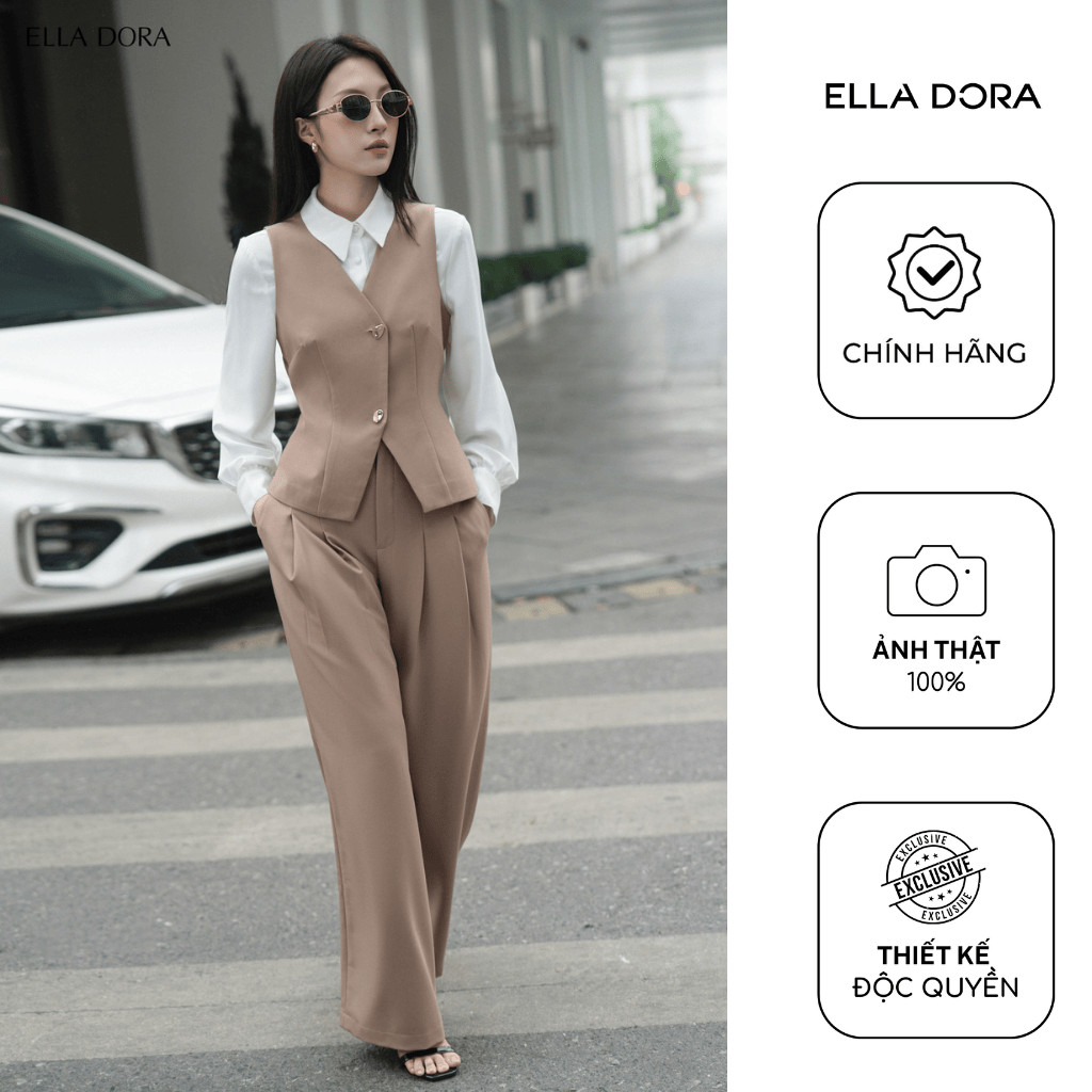 Áo gile công sở nữ ELLA DORA thiết kế cúc chéo form gọn thanh lịch hiện đại 2 màu ĐEN/NÂU [AK41]