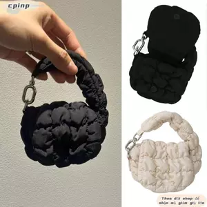 Túi xách xếp li mini CPINCP, Túi đựng tai nghe chần bông màu đen nhẹ màu trắng, Nút đóng cửa phong cách Edgy có đệm mềm Túi ví mini mềm mại quyến rũ