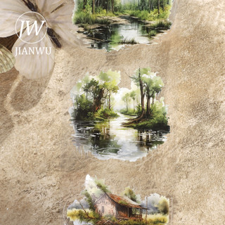 JIANWU 80mm * 206cm Vintage Cây Rừng Đầm Vật Liệu Phong Cảnh Cắt Kéo Thêu Sò PET Băng Sáng Tạo DIY Tạp Chí Văn Phòng Phẩm