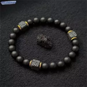Bluelover Co Giãn Có Thể Điều Chỉnh Vòng Tay Nam 8 Mm Onyx & Lava Đá Hạt Vòng Tay Cho Nam Hạt Vòng Tay Quyến Rũ Với Dây Đàn Hồi Mới