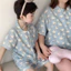 Tất cả bằng Cotton a-like Gạc Nhỏ Ve Áo Bộ Đồ Ngủ Ngắn Tay Trẻ Em Bộ Đồ Ngủ Loungewear Cha Mẹ-