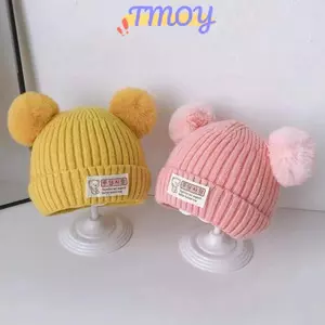 TMOY Mùa Đông Trẻ Em Ấm Áp Mũ Dệt Kim Cho Bé Với Pompom Trẻ Em Đan Mũ Beanie Màu Trơn Mũ Trẻ Em Cho Bé Trai Bé Gái Phụ Kiện TMOY