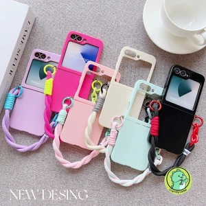 Ốp Điện Thoại Có Thể Gập Lại Có Dây Buộc Cho Samsung Galaxy W26 W25 W24 W23 Z Flip 8 7 6 5 4 3 2 1 5G 4G Vỏ Mềm Chống Sốc Màu Kẹo Đơn Giản Dễ Thương