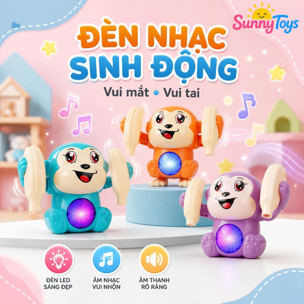 Khỉ Nhào Lộn Phát Sáng SunnyToys - Đồ Chơi Tự Lộn Vòng 360 Độ Cho Bé 1-3 Tuổi