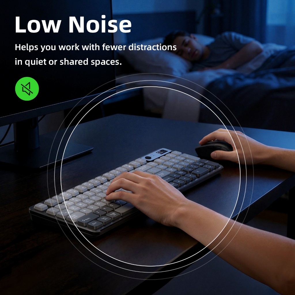 Bộ bàn phím không dây Bluetooth GOOJODOQ có bố cục 98% với bàn phím số, màu gradient thanh lịch, 2.4G + Bluetooth, hoạt động im lặng và thời lượng pin 27 giờ. | BigBuy360 - bigbuy360.vn