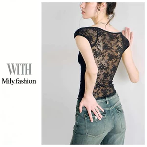 Milyfashion Gợi Cảm Hot Girl Ren Khâu Vai Trước Áo Thun Tay Ngắn Mùa Hè Phong Cách Mới Slim-Fit Slim Hơn Nhìn Crop