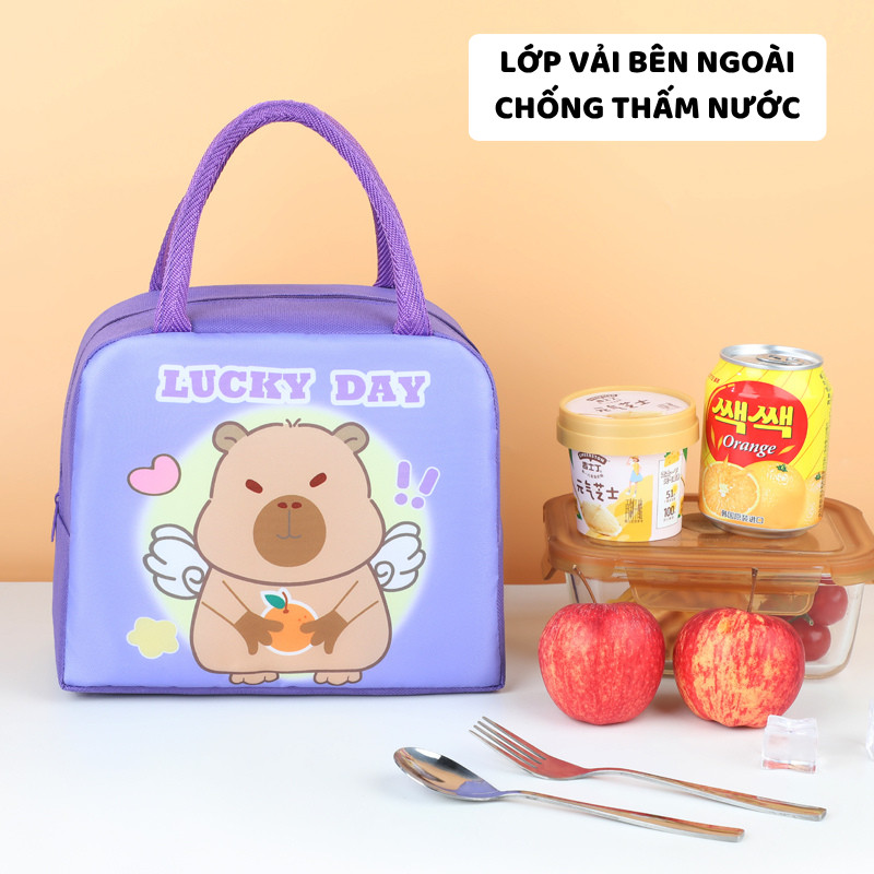 Túi Đựng Cơm Hoạ Tiết Hoạt Hình Capybara ENODA HOME, Túi Vải Giữ Nhiệt Đựng Hộp Cơm Mang Đi Làm TUICOM005