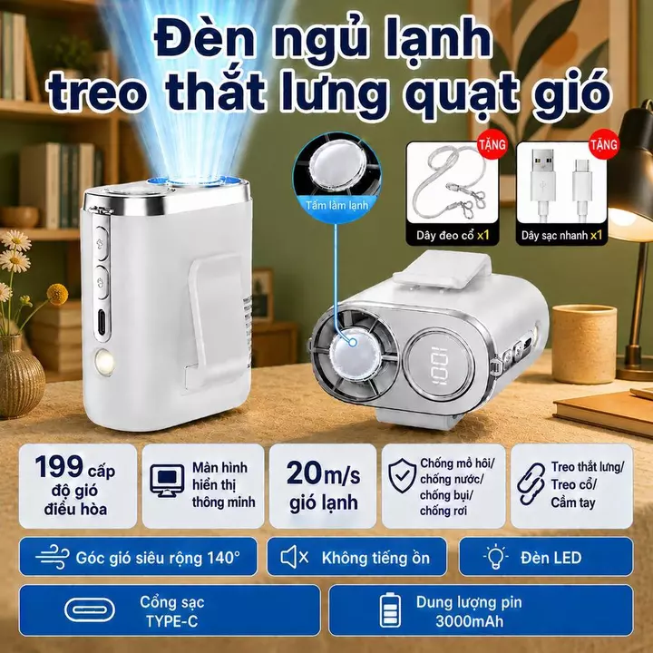 Quạt Làm Mát Quạt Đeo Eo Quạt Ngoài Trời Quạt USB Quạt Mini Quạt Du Lịch Quạt Cắm Trại Quạt Di Động Bảo Hành 3 Năm