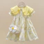 ✿ Bé Gái Hàn Quốc Tương Phản Peter Pan Cổ Hoa Bánh Đầm Puff Tay Trẻ Em Mùa Hè Ngọt Ngào Sundress