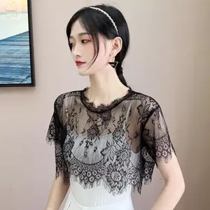 Khăn choàng ren AWNGD, Khăn choàng ren trắng đen rỗng, Áo choàng nữ Shrug Cape Poncho Xuân Thu