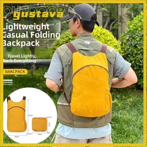 Ba lô du lịch có thể gập lại GUSTAVA, Túi lưu trữ đàn hồi bên hông Dây đeo vai có thể điều chỉnh Ultralight Đi bộ đường dài Daypack, Ba lô dây rút có thể đóng gói bằng vải chống thấm nước có thể gập lại