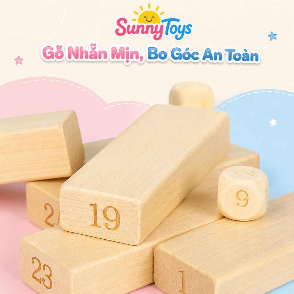 Tháp Rút Gỗ 51 Thanh SunnyToys - Trò Chơi Xếp Khối In Số Cho Bé Chơi Cùng Gia Đình
