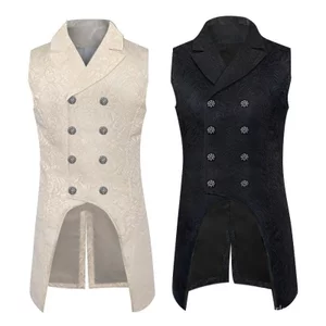 Nam Gothic Steampunk Đôi Ngực Tailcoat Áo Khoác Jacquard Thổ Cẩm Không Tay Đuôi Nuốt Áo Thời Trung Cổ Victoria Trang Phục Cho Sân Khấu Biểu Diễn Tiệc Cosplay